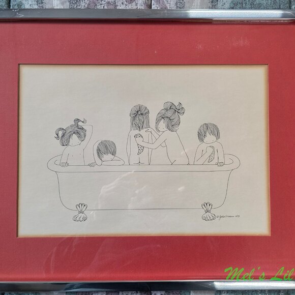 Julie Corsover Children's Print "Bathtub" - Vintage 1973 framed - Picture 2 of 5